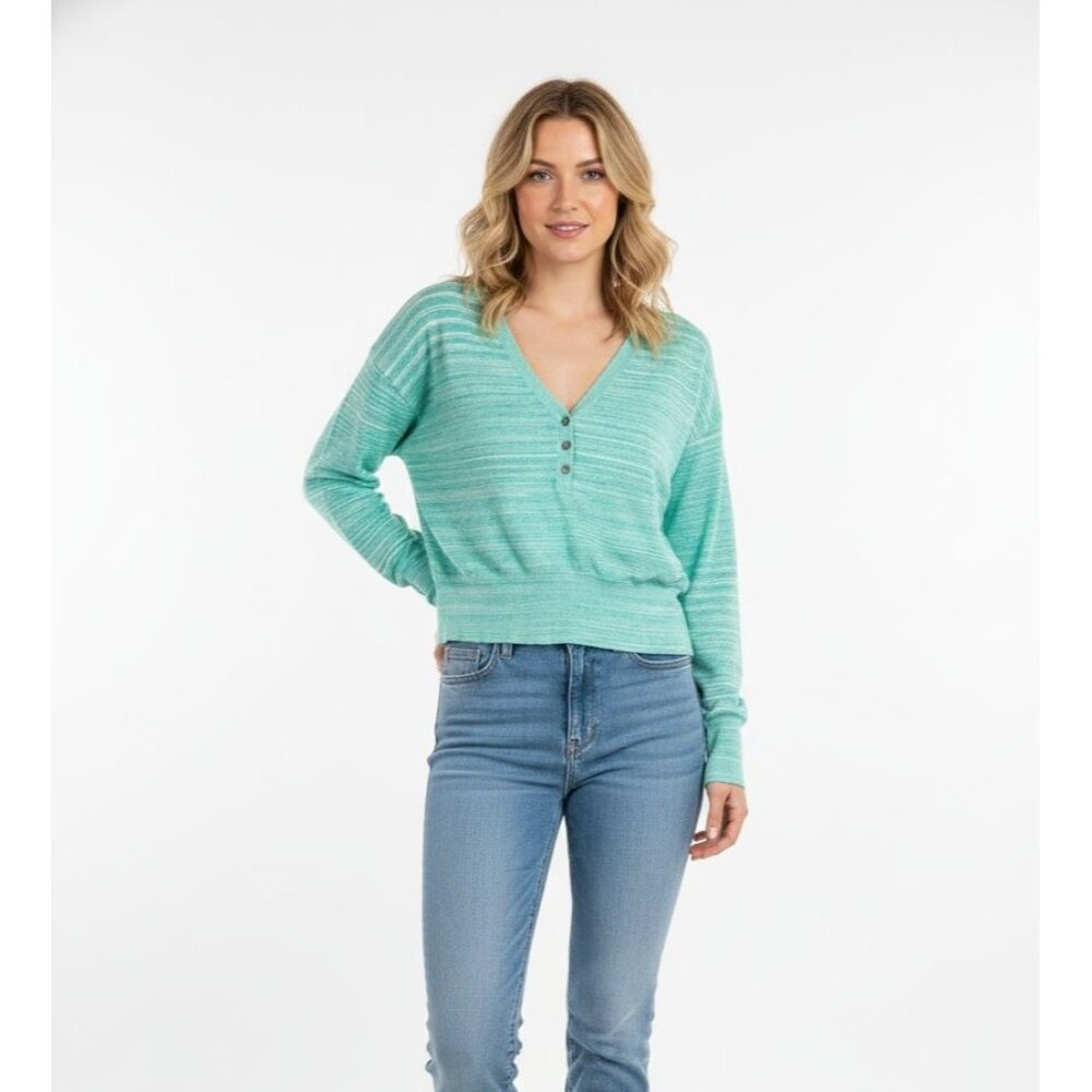 J.Crew mint green cropped v-neck henley top lightweight sz S women